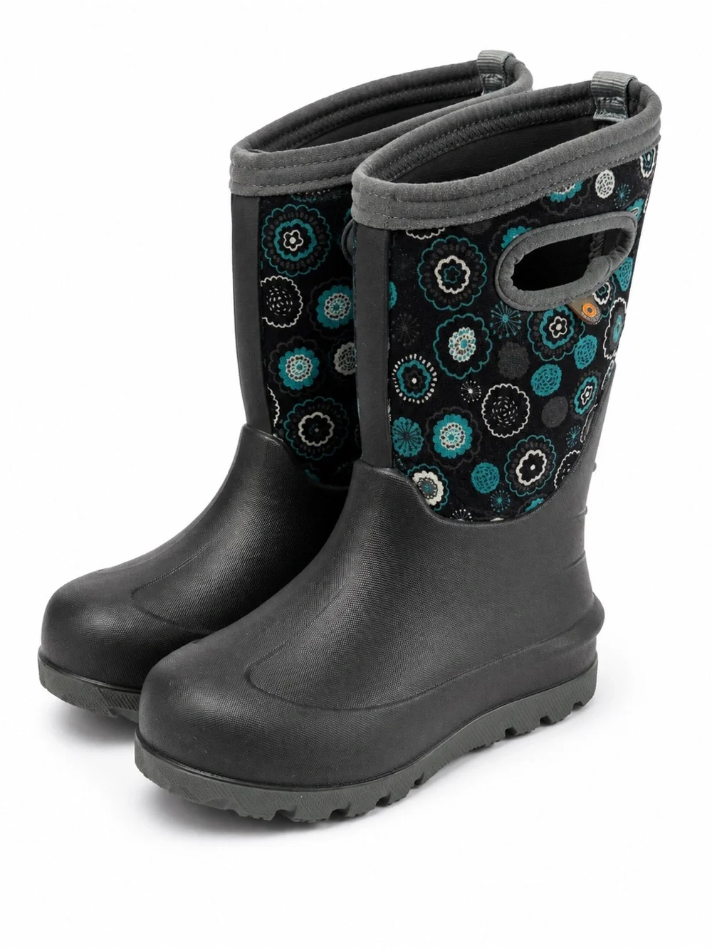 Bogs Kids Black & Teal Floral Waterproof Boots